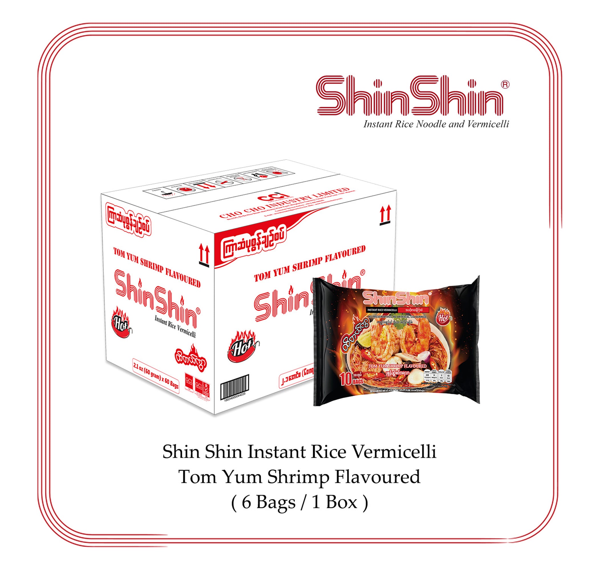 Shin Shin - Tom Yum Shrimp Flavor Instant Rice Vermicelli Soup (60gx60bags)(Spicy)(Box)