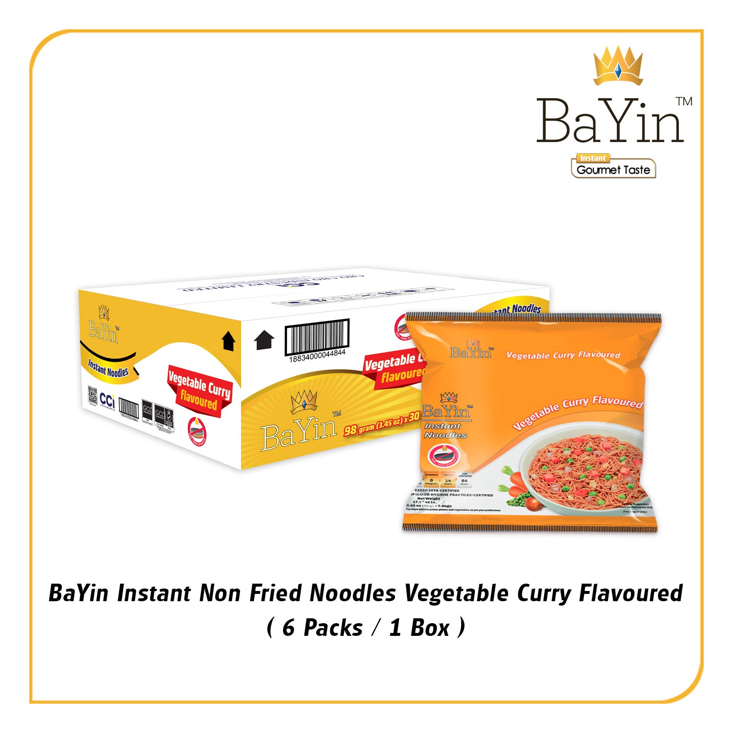 BaYin - Vegetable Curry Flavored Instant Noodle (98gx30Bags) Dry (30 Bags/Box)