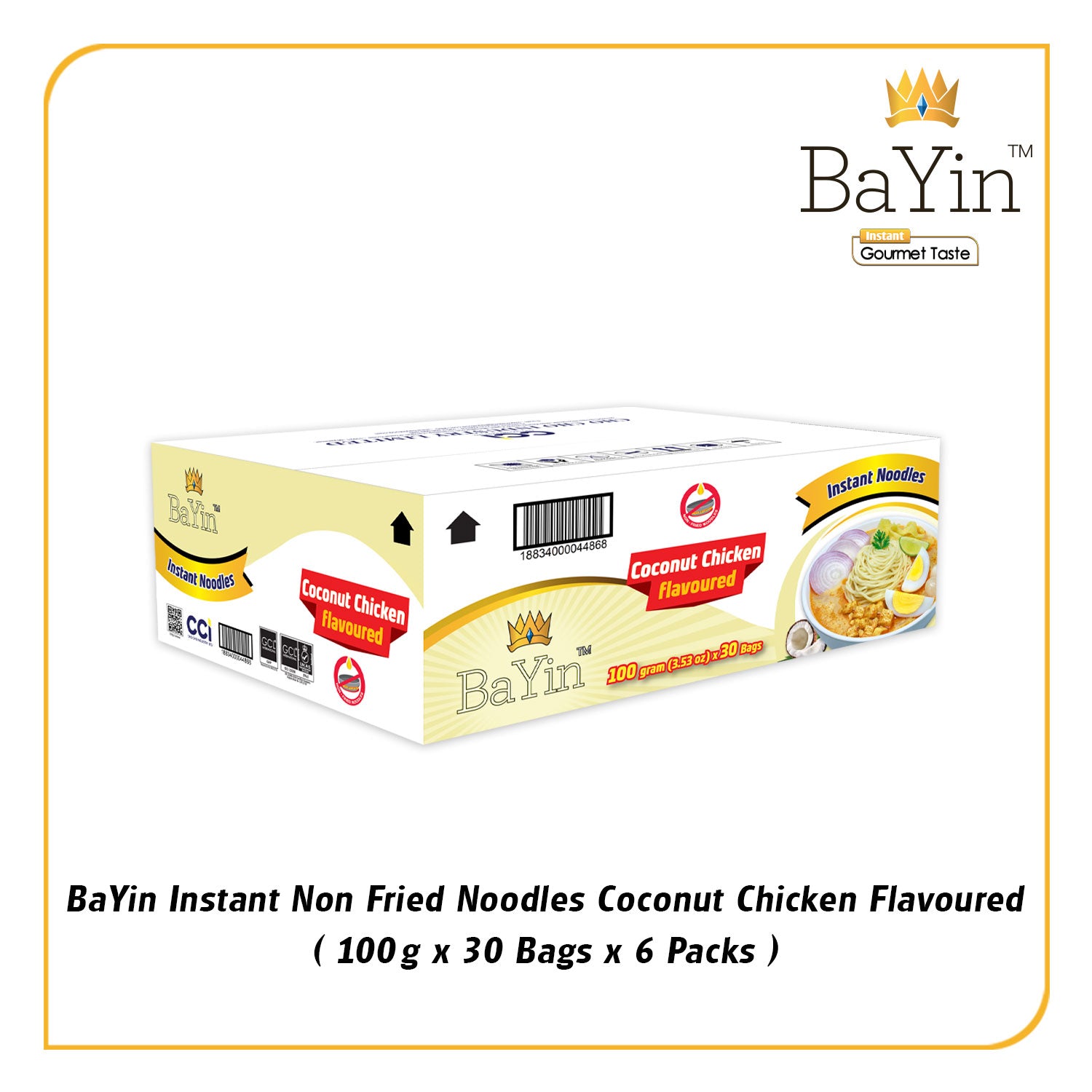 BaYin - Coconut Chicken Flavored Instant Noodle (100gx30bags) Soup (30 Bags/Box)